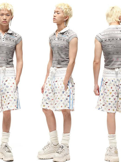 CFIERCE Cfierce Print Patchwork Denim Shorts