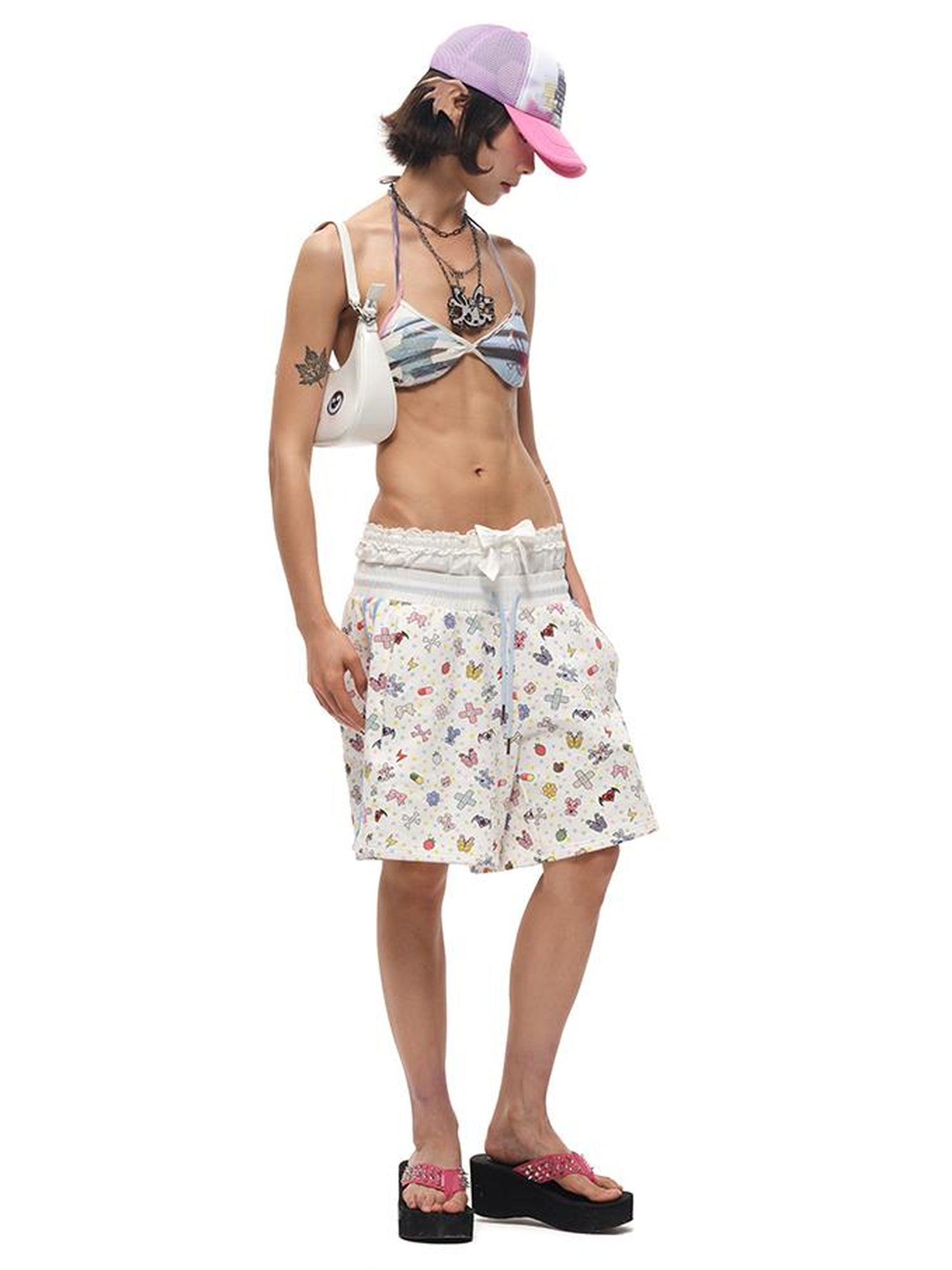 CFIERCE Cfierce Print Patchwork Denim Shorts
