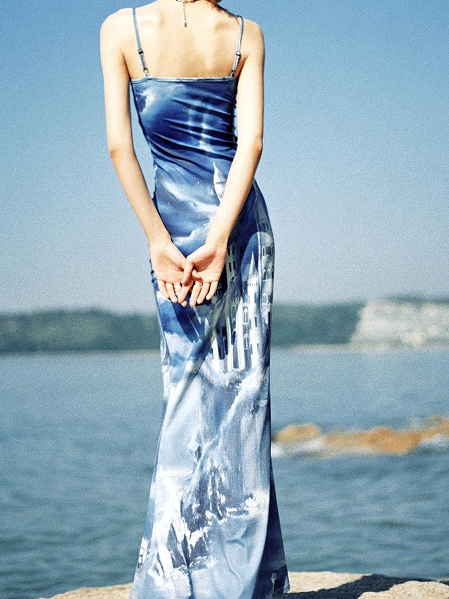 CFIERCE Coastal Castle Floral Print Slip Mermaid Maxi Dress