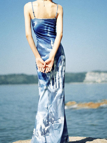 CFIERCE Coastal Castle Floral Print Slip Mermaid Maxi Dress