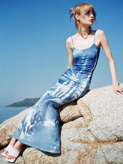 Coastal Castle Floral Print Slip Mermaid Maxi Dress