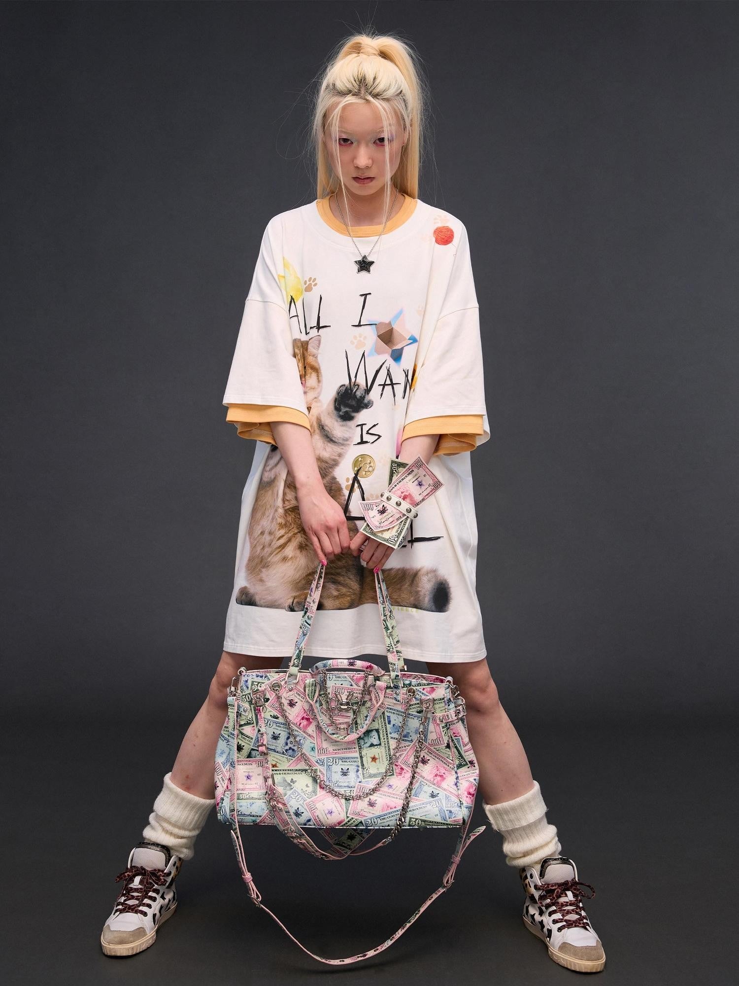 CFIERCE Coin Print Multi Strap Decorative Top Handle Women&