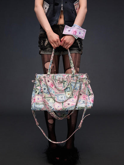 CFIERCE Coin Print Multi Strap Decorative Top Handle Women&