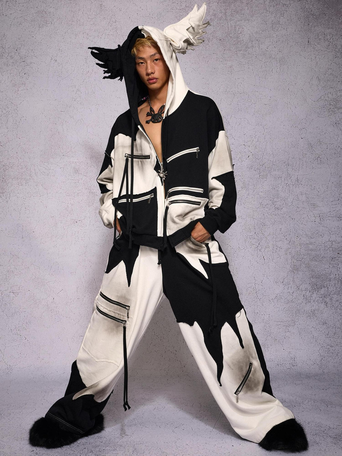 CFIERCE Color Block Zip Detail Distressed Women&