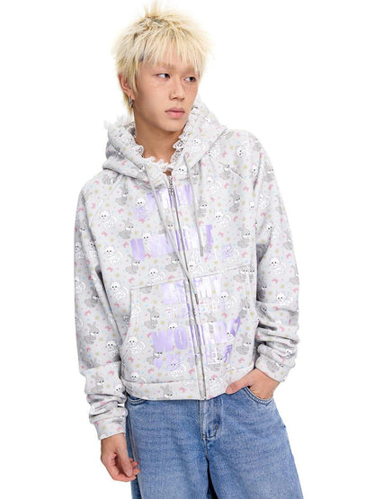 CFIERCE Cotton Blend Cartoon Anime Zip Up Loose Street Style Hooded Casual Hoodies