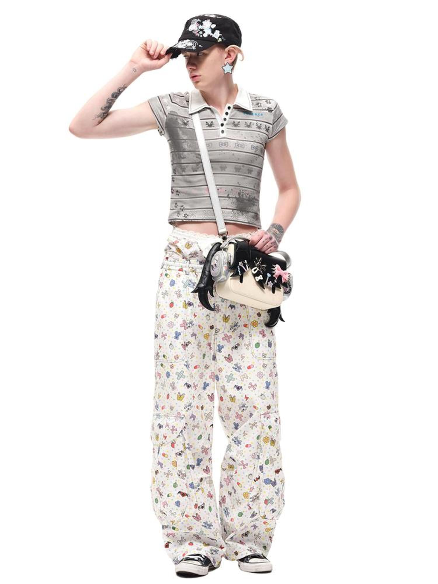 CFIERCE Cotton Floral Print Wide Leg Pants