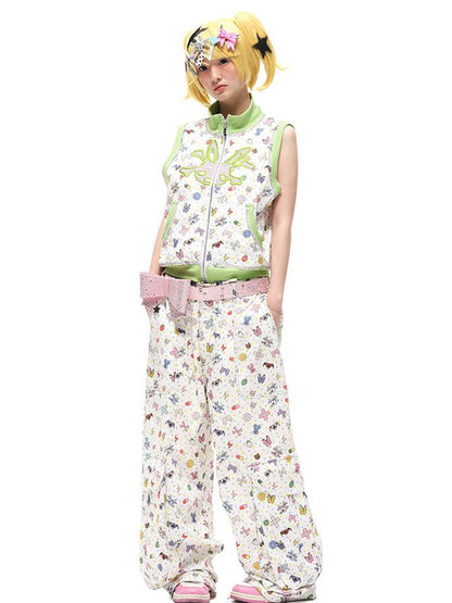 CFIERCE Cotton Floral Print Wide Leg Pants
