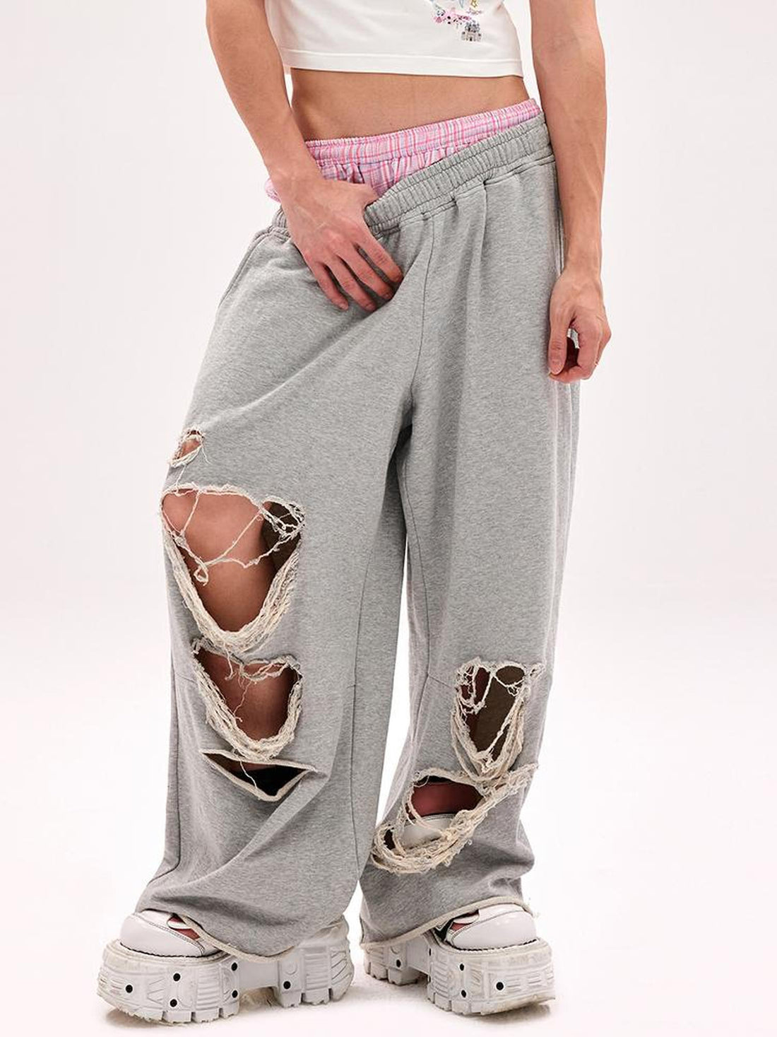 CFIERCE Cotton Low Elasticity Hole Detail Sweatpants