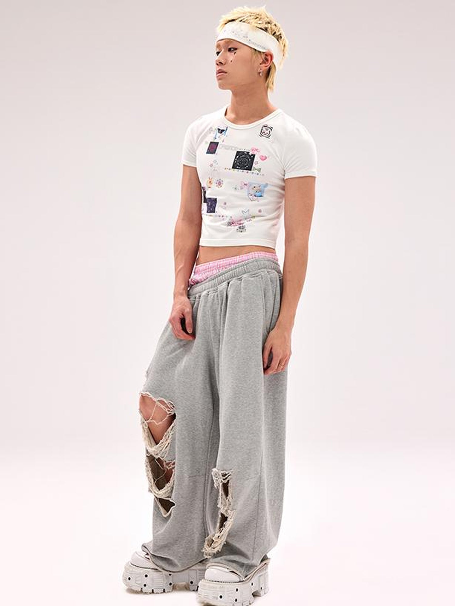 CFIERCE Cotton Low Elasticity Hole Detail Sweatpants