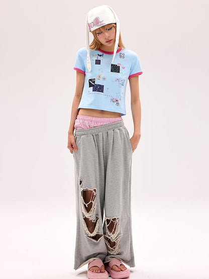 CFIERCE Cotton Low Elasticity Hole Detail Sweatpants