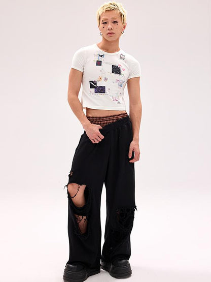 CFIERCE Cotton Low Elasticity Hole Detail Sweatpants