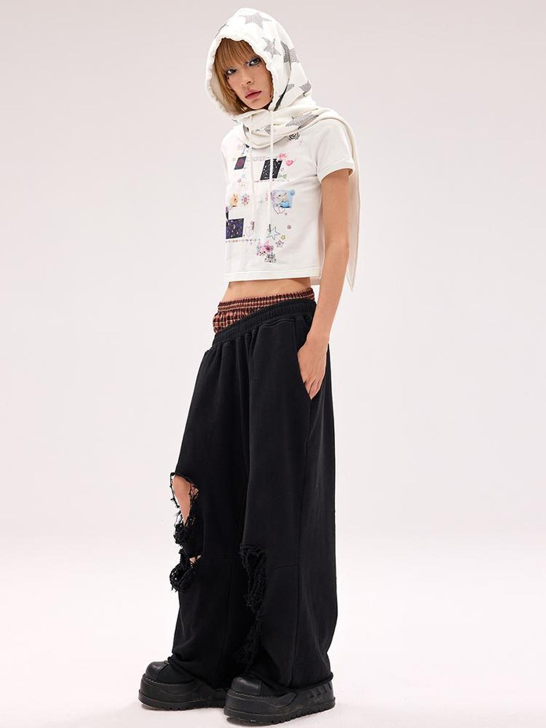 CFIERCE Cotton Low Elasticity Hole Detail Sweatpants