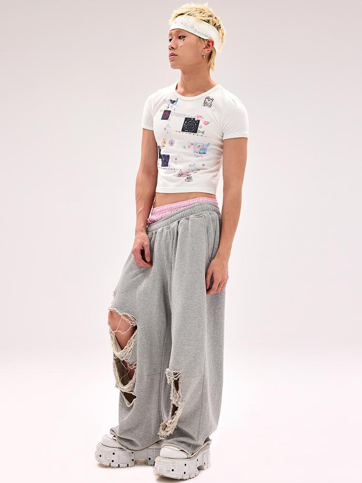 CFIERCE Cotton Low Elasticity Hole Detail Sweatpants