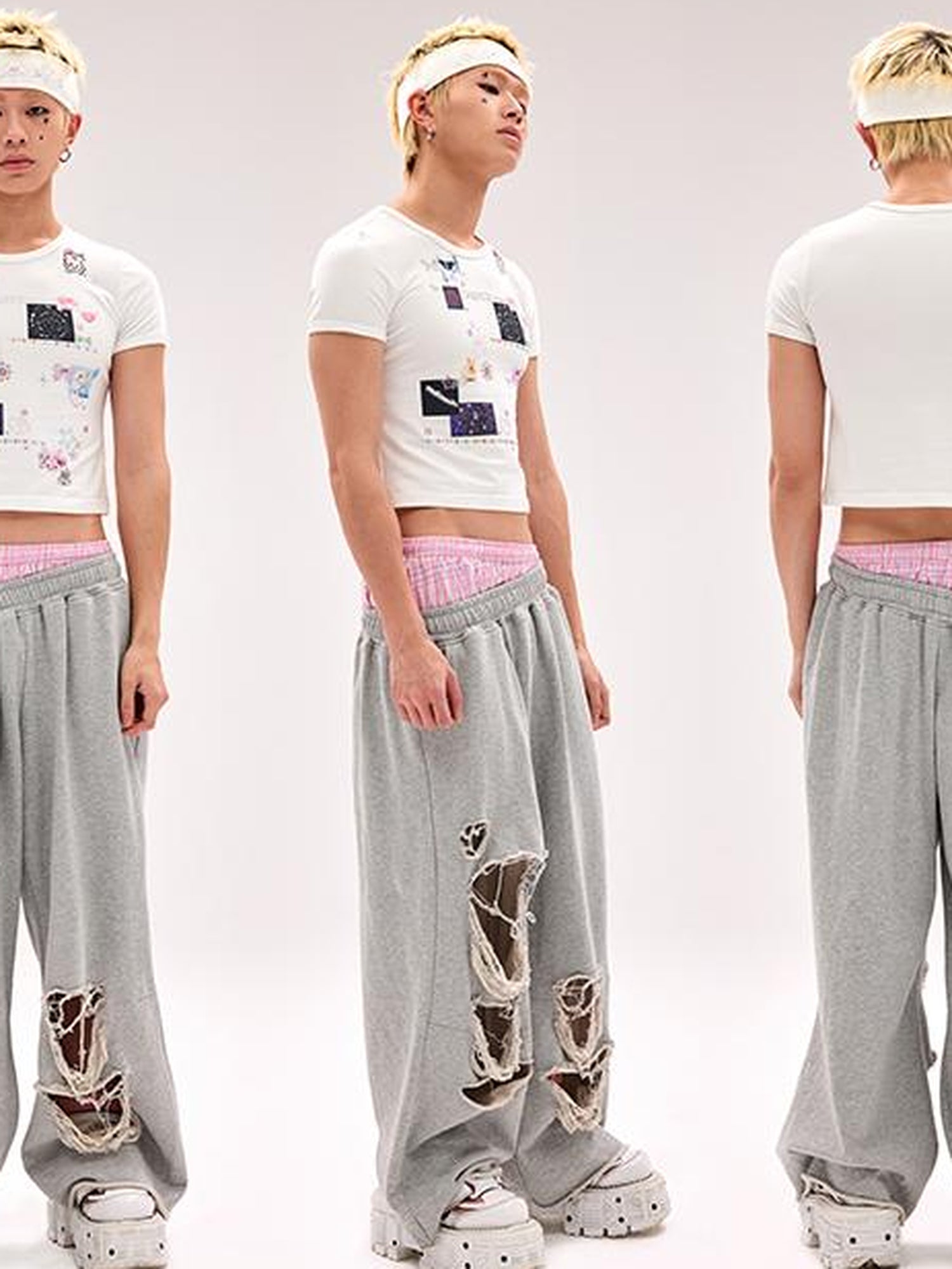 CFIERCE Cotton Low Elasticity Hole Detail Sweatpants