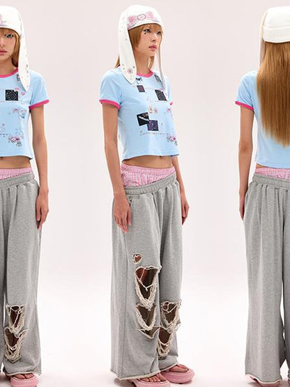 CFIERCE Cotton Low Elasticity Hole Detail Sweatpants