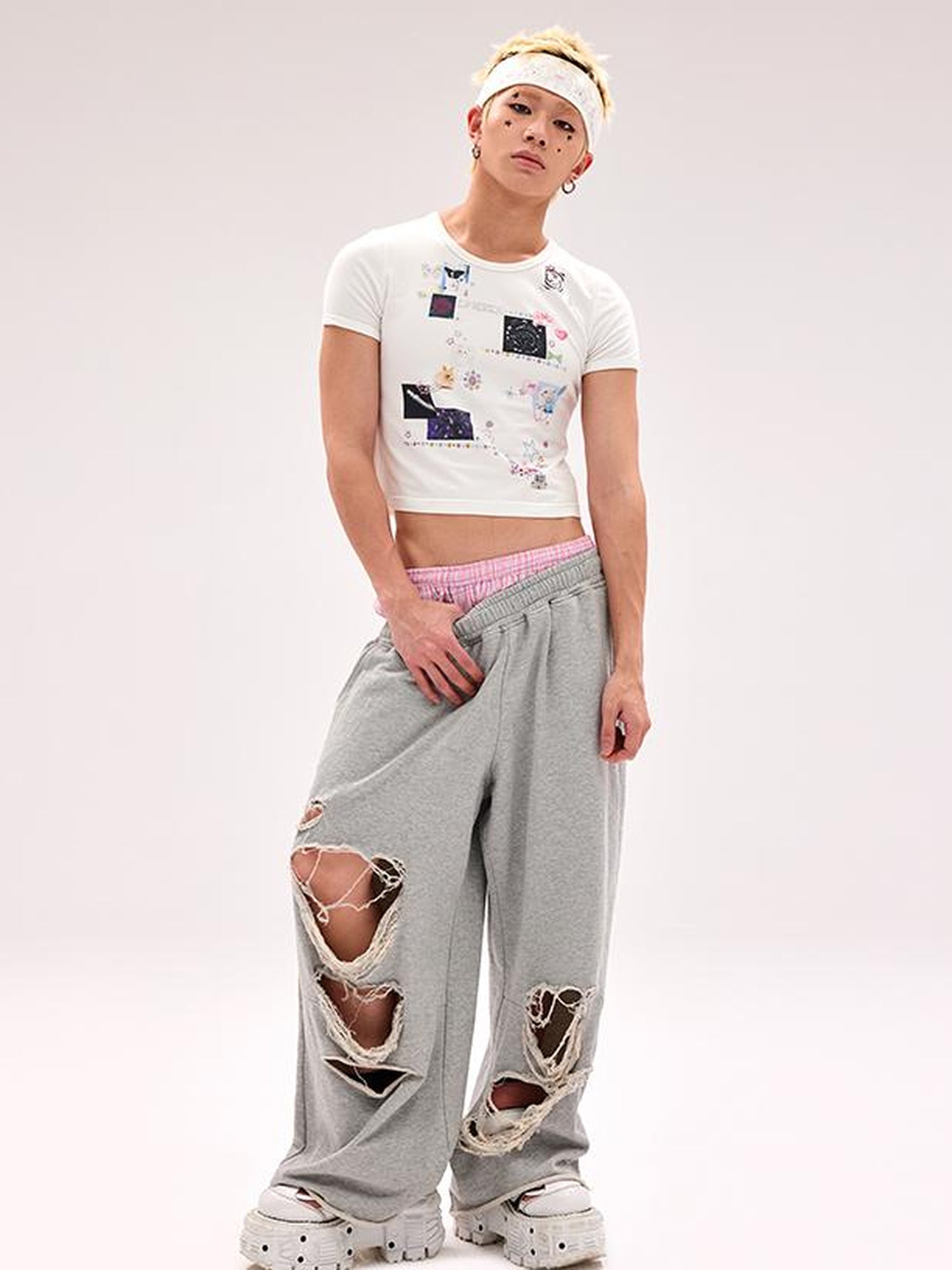 CFIERCE Cotton Low Elasticity Hole Detail Sweatpants
