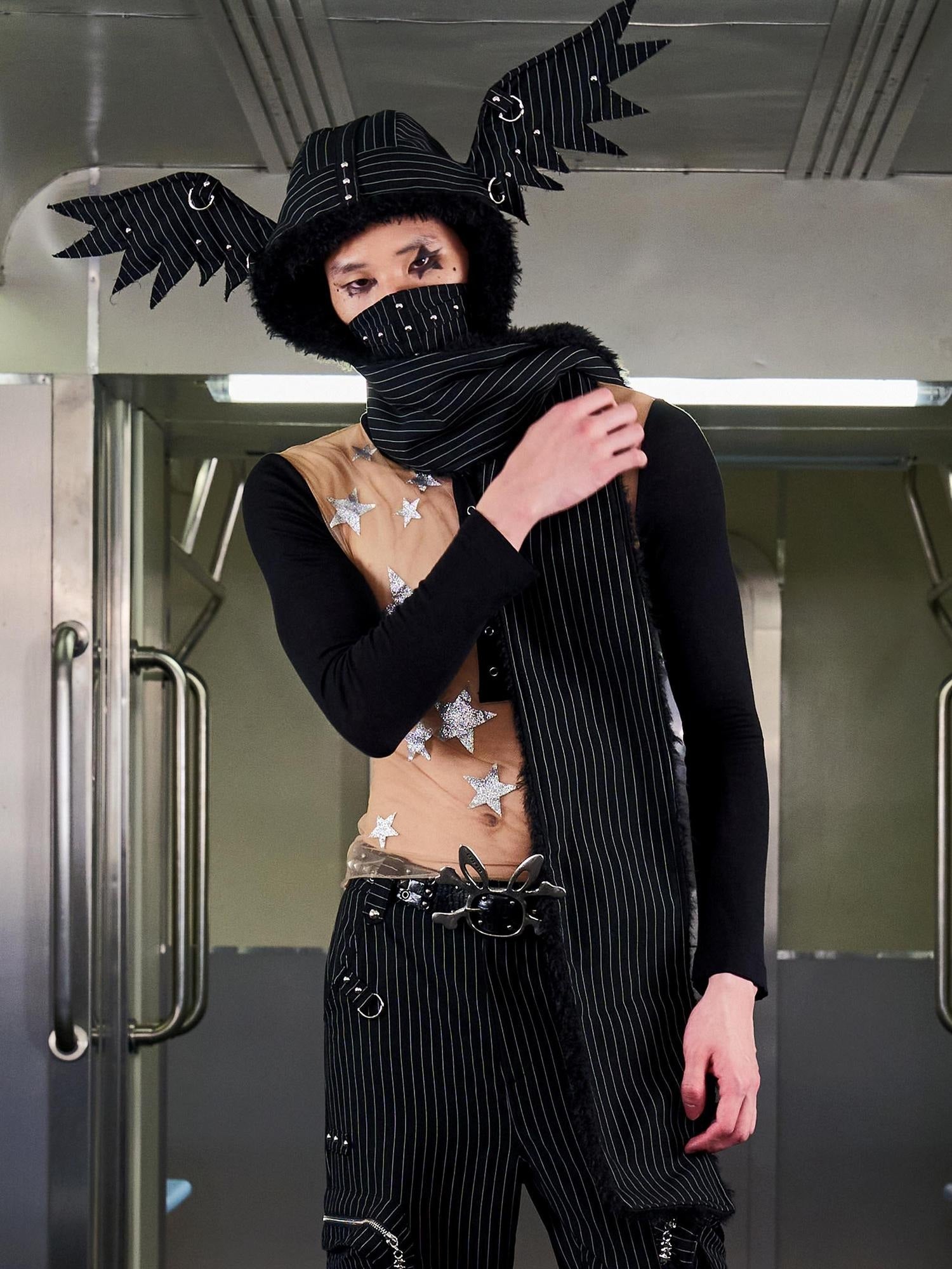 CFIERCE Cozy Warm Korean Style Rectangular Polyester Unisex Geometric Black White Scarf