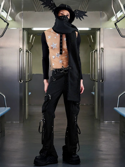 CFIERCE Cozy Warm Korean Style Rectangular Polyester Unisex Geometric Black White Scarf