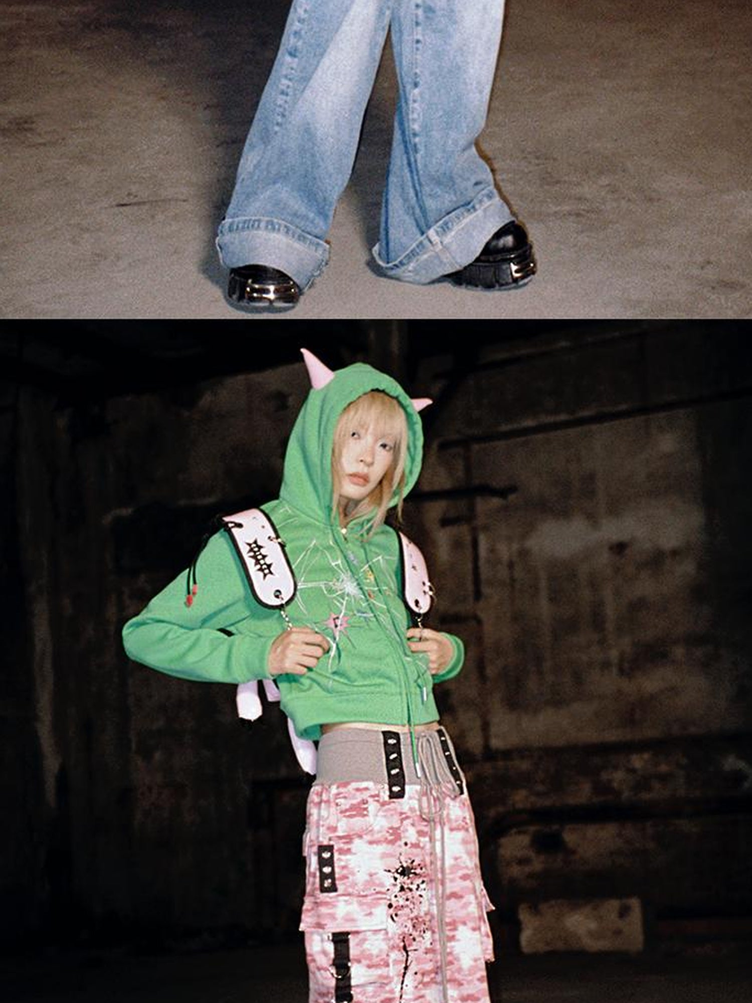 CFIERCE Cracked Print Sharp Angle Cropped Hooded Jacket