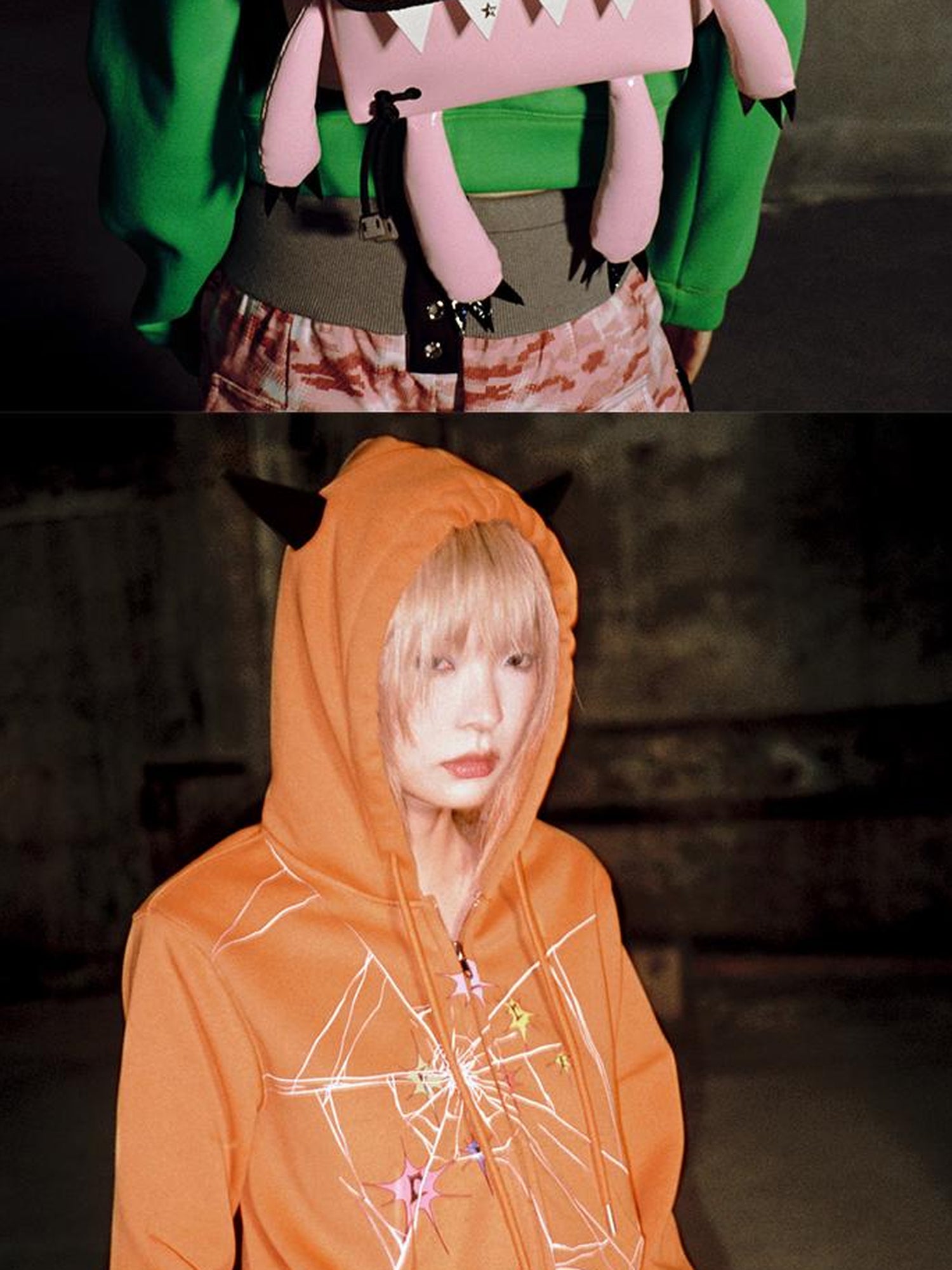 CFIERCE Cracked Print Sharp Angle Cropped Hooded Jacket