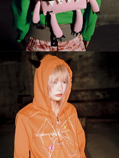 CFIERCE Cracked Print Sharp Angle Cropped Hooded Jacket