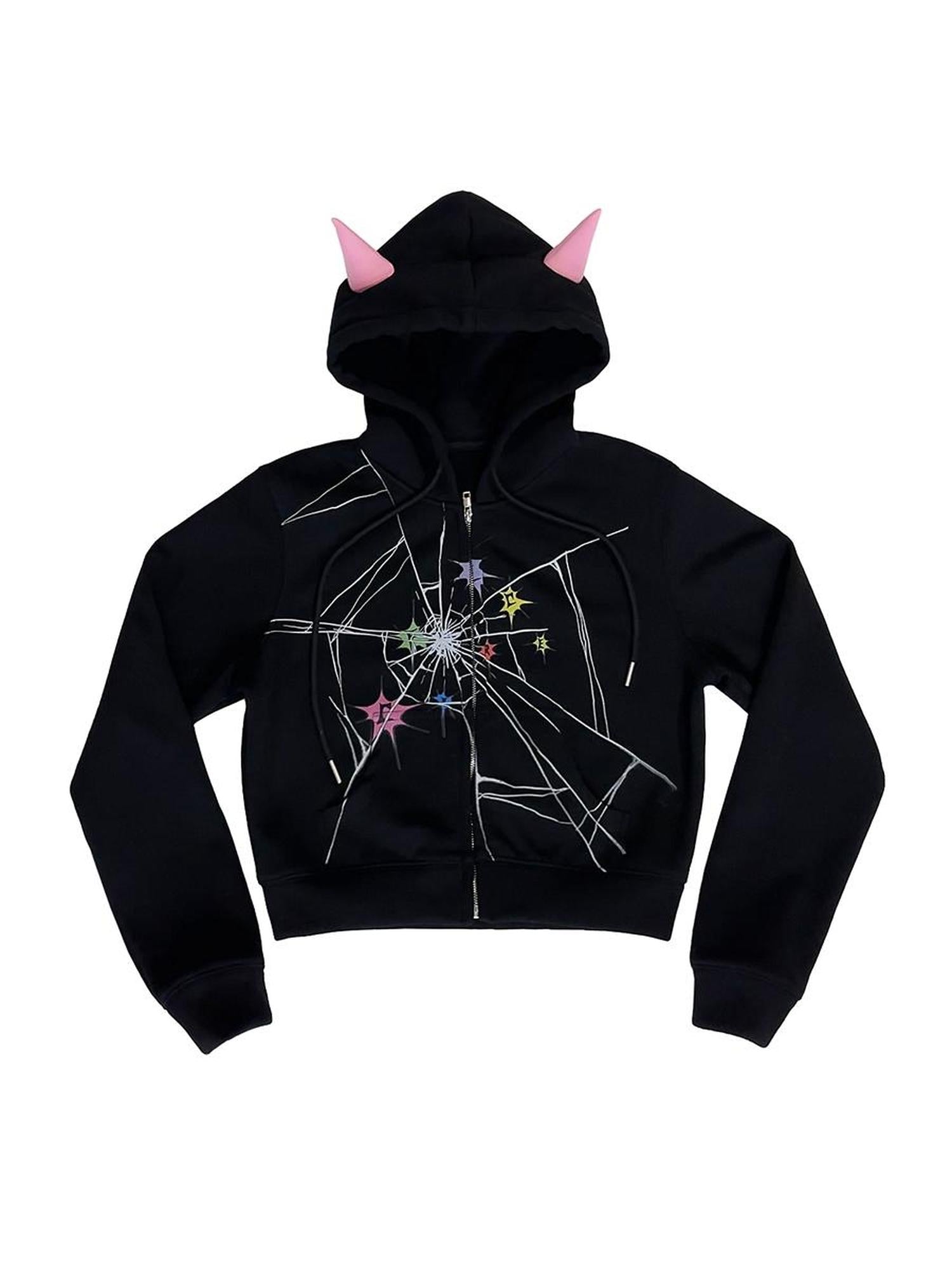 CFIERCE Cracked Print Sharp Angle Cropped Hooded Jacket