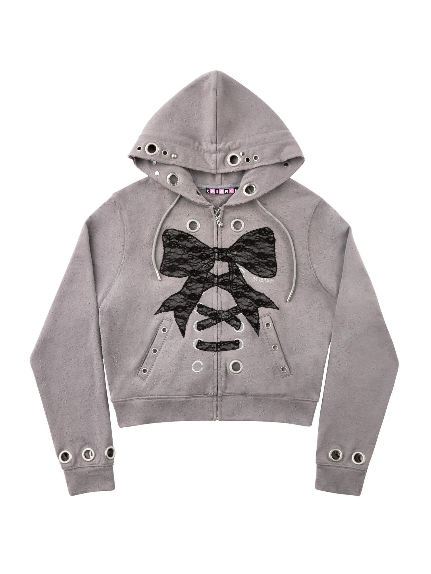 CFIERCE Cropped Lace Bow Stud Distressed Women&
