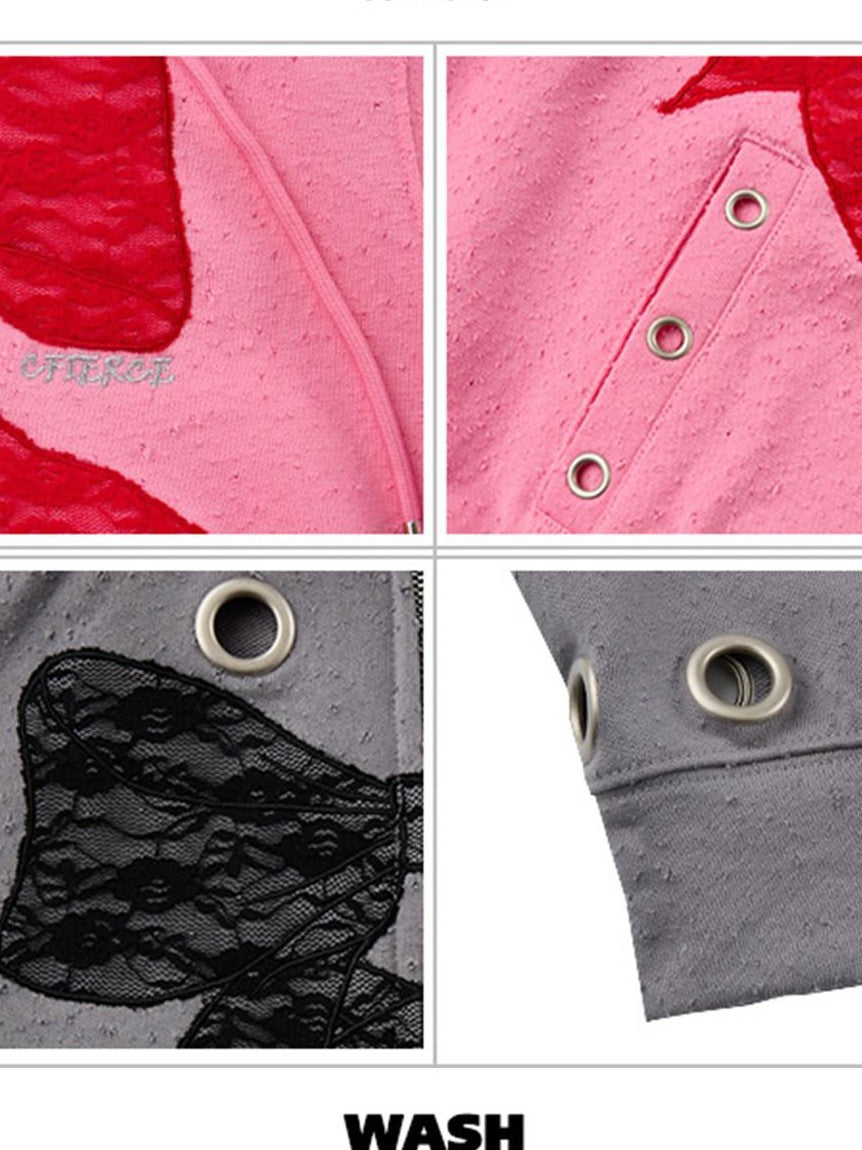 CFIERCE Cropped Lace Bow Stud Distressed Women&