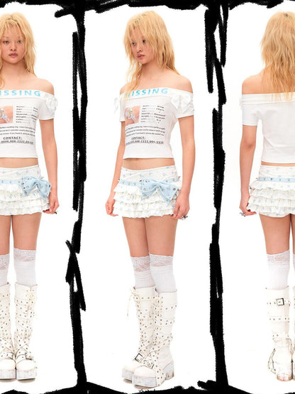 CFIERCE Cropped Letter Print Bardot Neck Slim Fit Women&