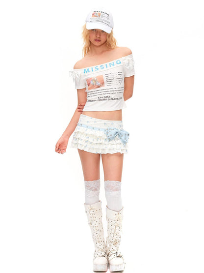 CFIERCE Cropped Letter Print Bardot Neck Slim Fit Women&
