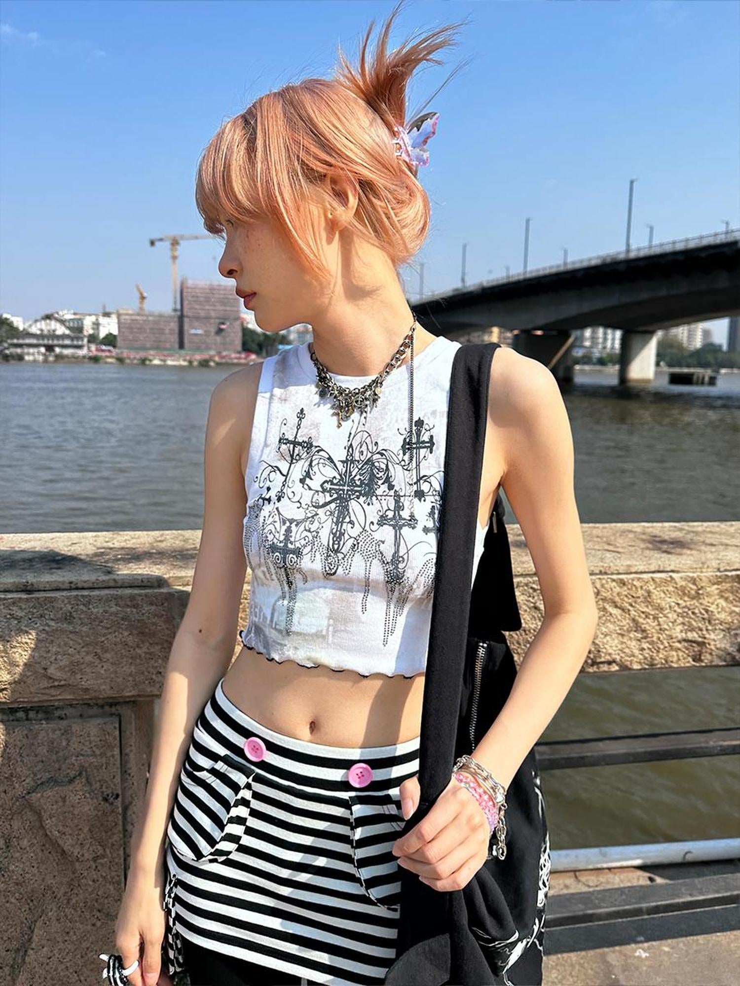 CFIERCE Cross Crystal Print Vest