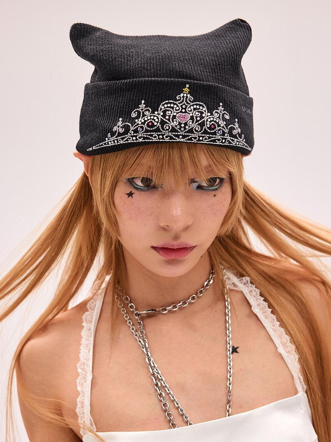 CFIERCE Crown Crystal Embellished Knit Beanie