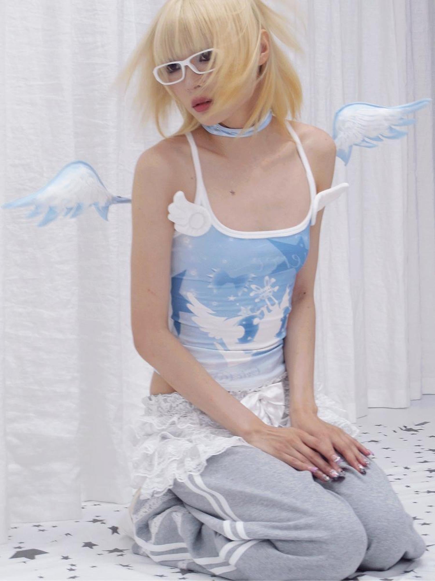 CFIERCE Crystal Angel Wing Collar Necklace