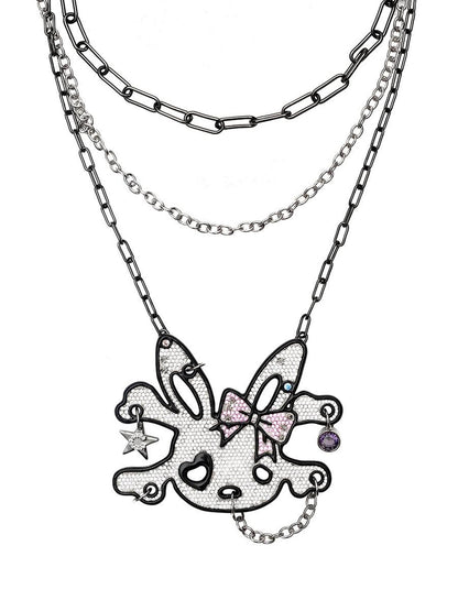 CFIERCE Crystal Bow Bunny Skull Necklace