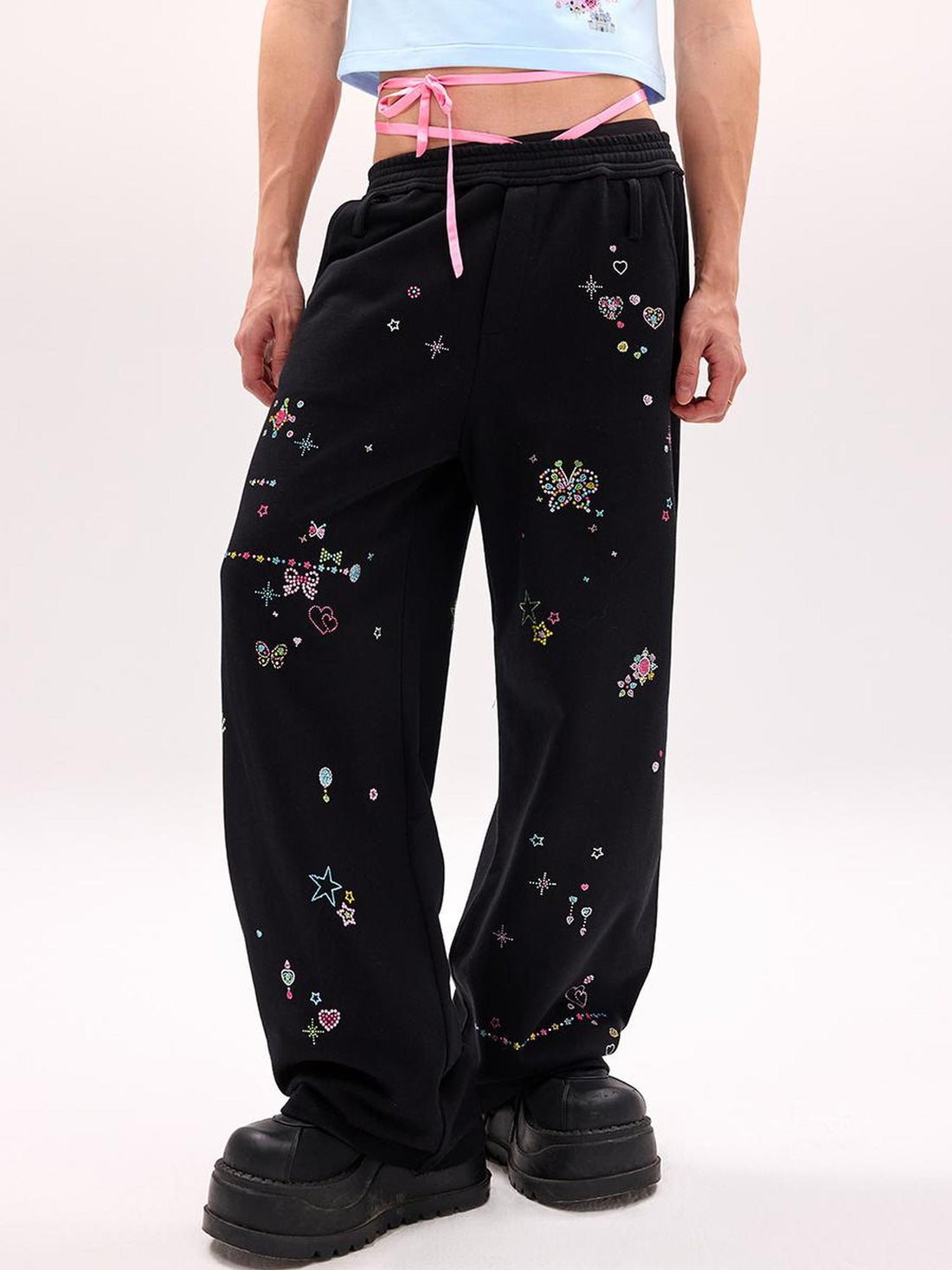 CFIERCE Crystal Embellished Cotton Sweatpants