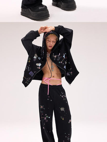 CFIERCE Crystal Embellished Cotton Sweatpants