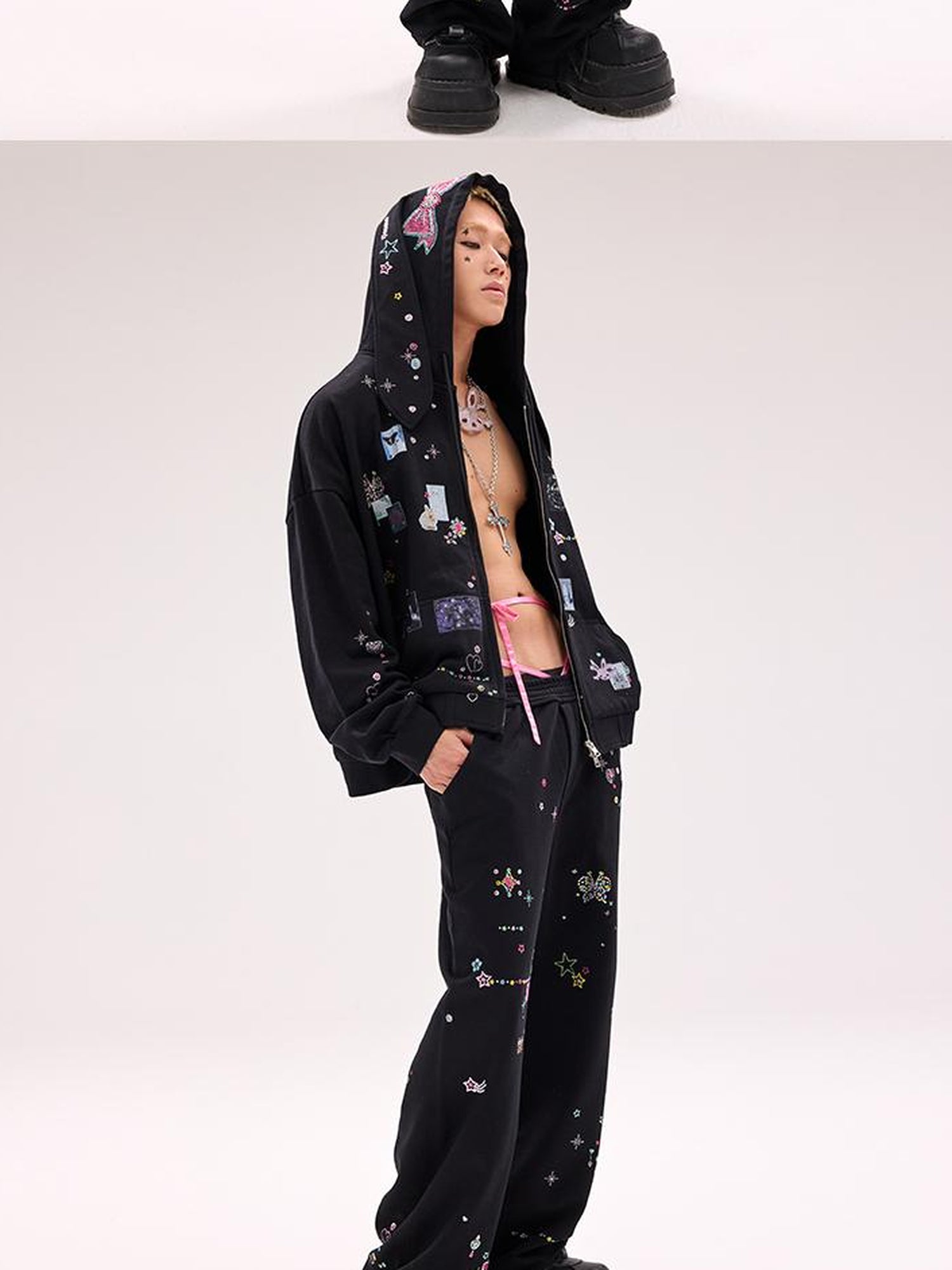 CFIERCE Crystal Embellished Cotton Sweatpants