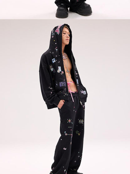 CFIERCE Crystal Embellished Cotton Sweatpants