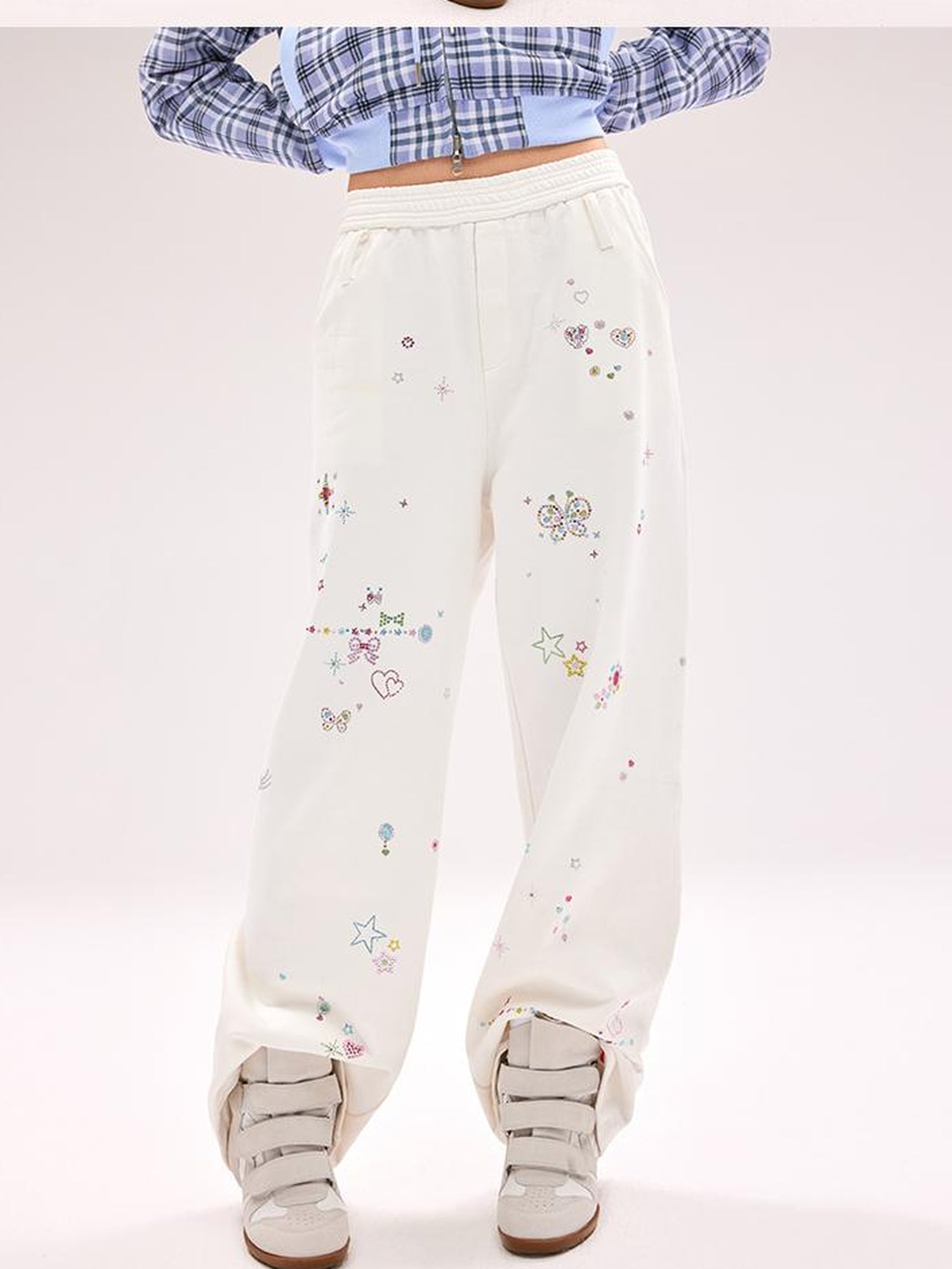 CFIERCE Crystal Embellished Cotton Sweatpants