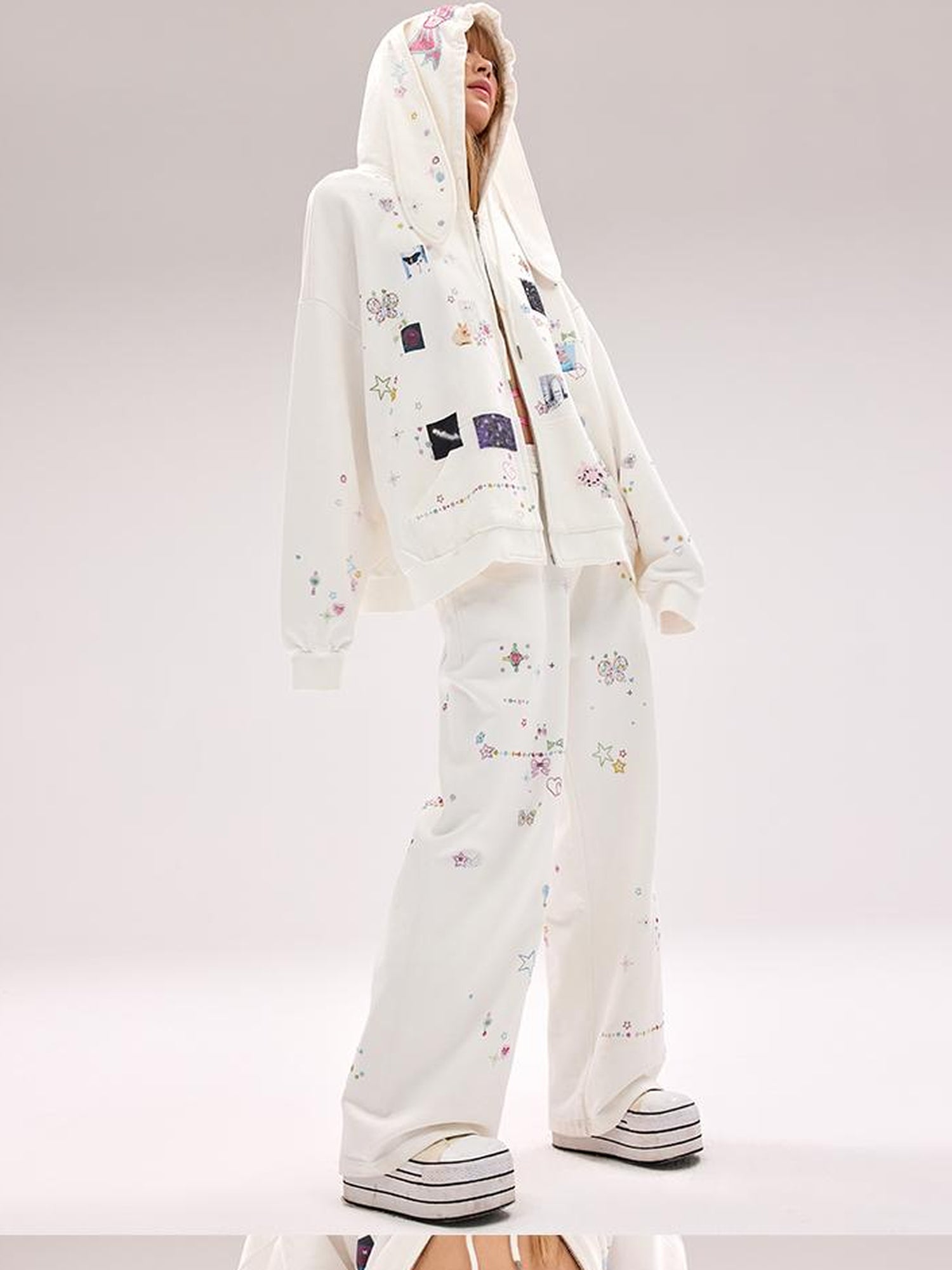 CFIERCE Crystal Embellished Cotton Sweatpants
