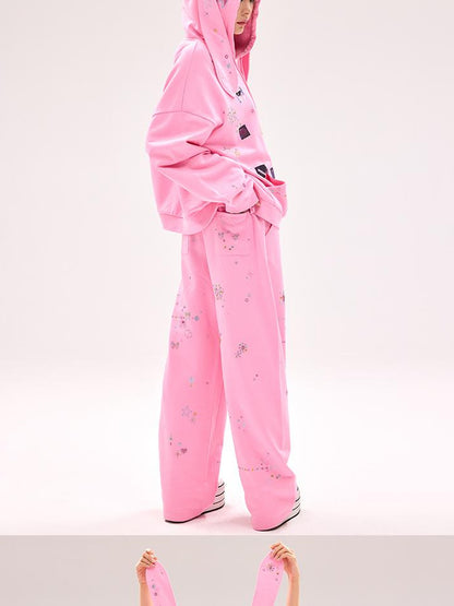 CFIERCE Crystal Embellished Cotton Sweatpants