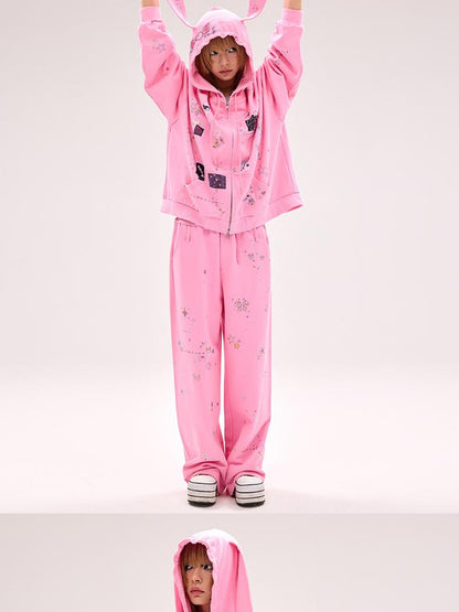 CFIERCE Crystal Embellished Cotton Sweatpants