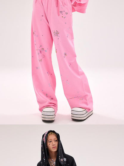 CFIERCE Crystal Embellished Cotton Sweatpants
