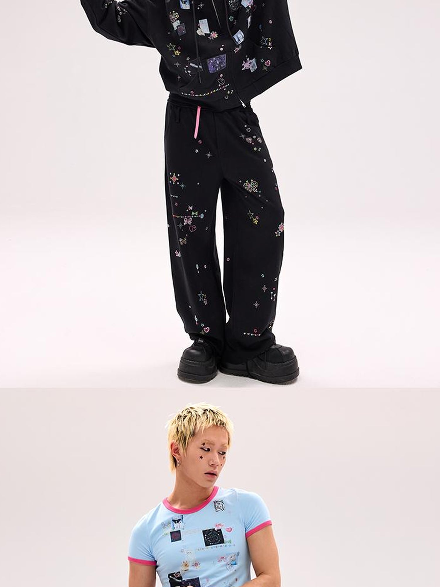 CFIERCE Crystal Embellished Cotton Sweatpants