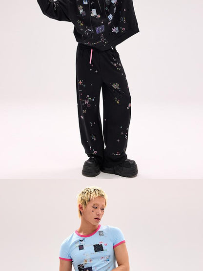 CFIERCE Crystal Embellished Cotton Sweatpants
