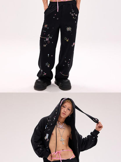 CFIERCE Crystal Embellished Cotton Sweatpants