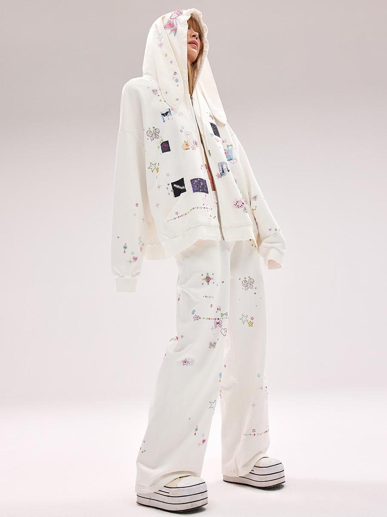 CFIERCE Crystal Embellished Cotton Sweatpants