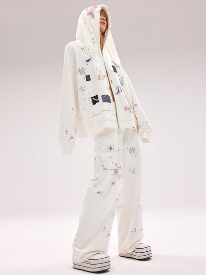 CFIERCE Crystal Embellished Cotton Sweatpants