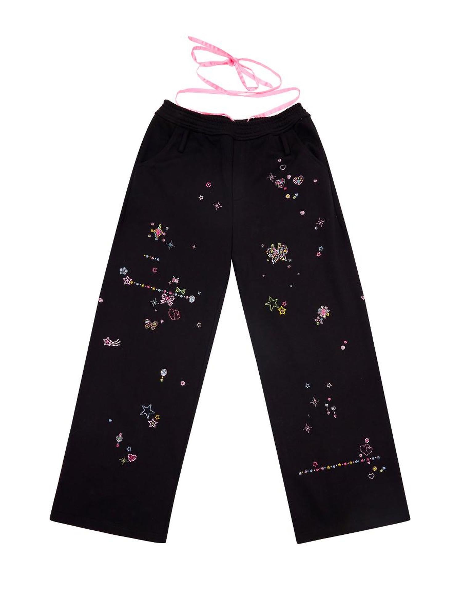 CFIERCE Crystal Embellished Cotton Sweatpants