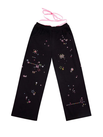 CFIERCE Crystal Embellished Cotton Sweatpants